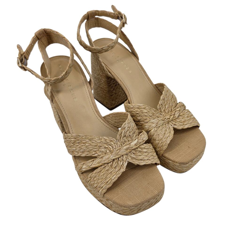 NWOT Marc Fisher LTD Natural Janie Raffia Ankle Strap Platform Sandals Size 10